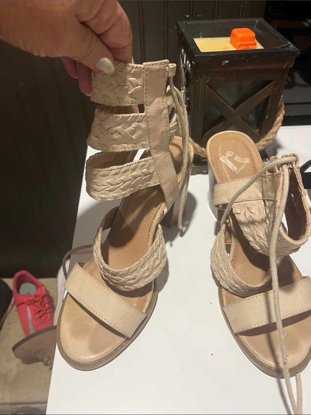Report Beige Braided Lace-Up Heeled Sandals